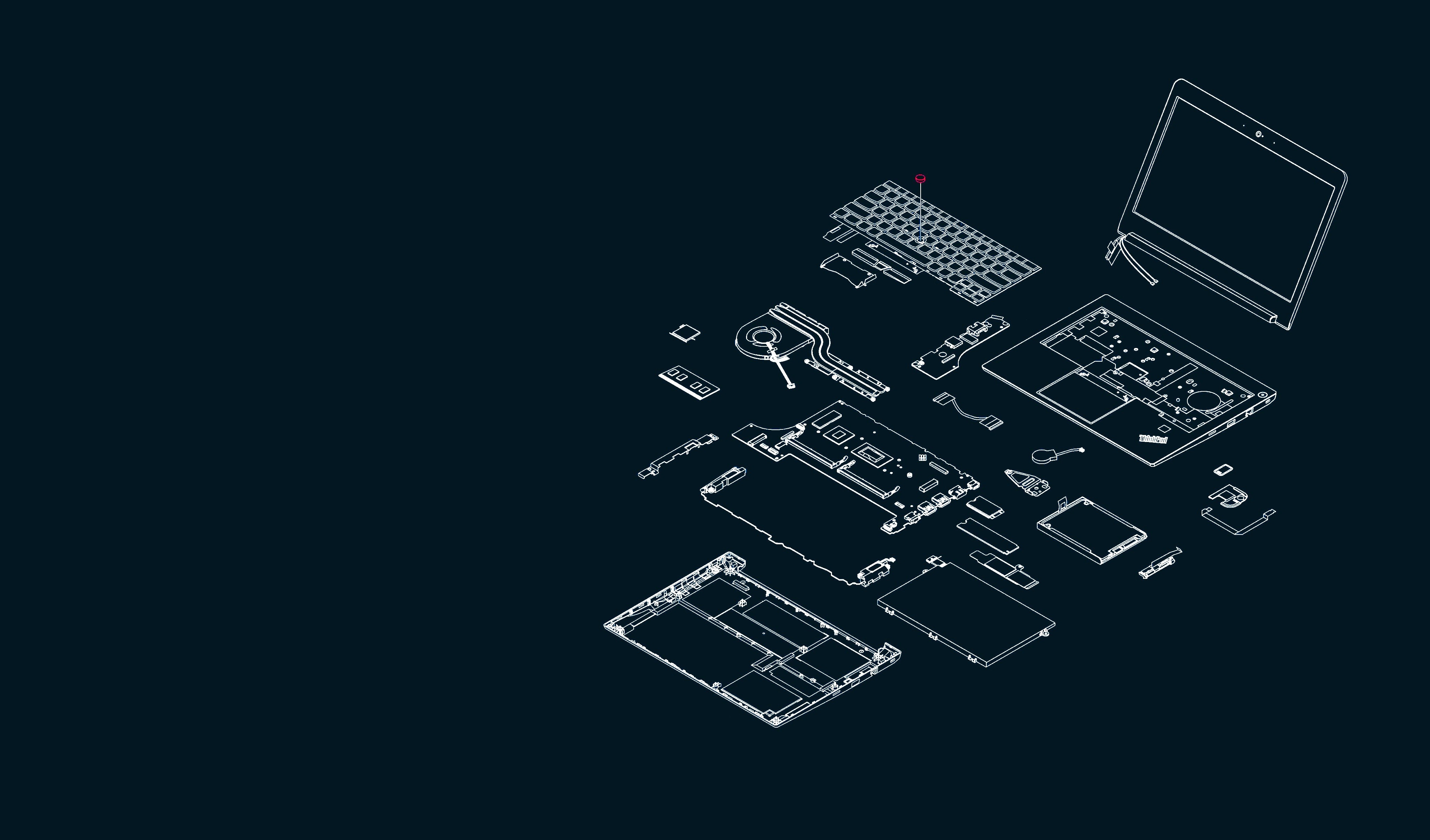Technical exploded diagram of a laptop showing all internal components